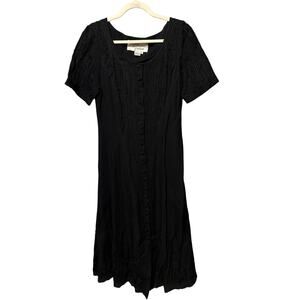Sarah Elizabeth Black Peasant Embroidered Dress 10 Vintage Flowy Western Boho